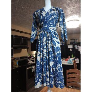Oops California vintage crossover belt/hoop  long flare cream blue floral dress